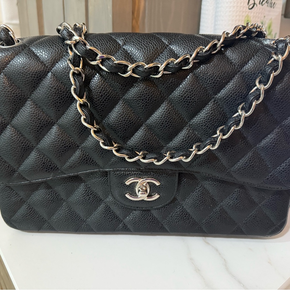 Chanel Black Caviar Quilted Shoulder bag and matching wallet